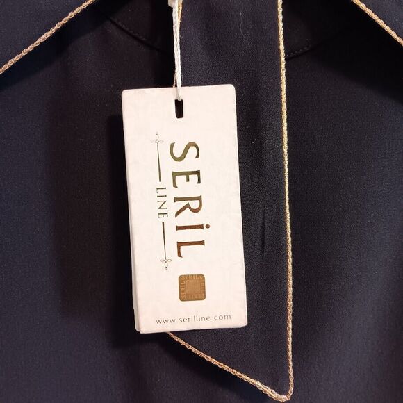 Seril Line Women's Size 38 Small Long Sleeve Black Blouse Side Zip Turkey Gold - Picture 4 of 13